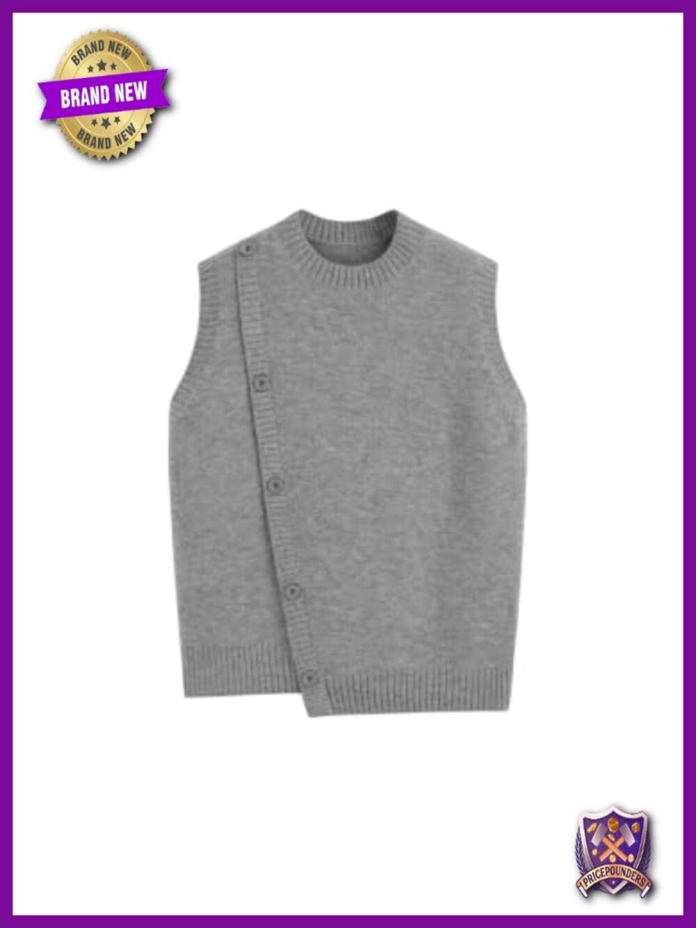 Wool Blend Knit Wrap Sweater Vest Sleeveless Crew Neck Loose Fit